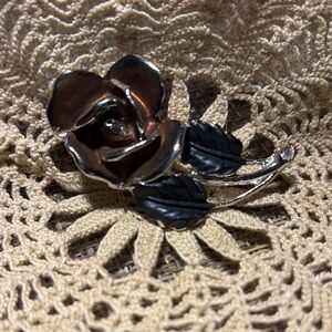 Elegant Silver and Brown Rose Brooch